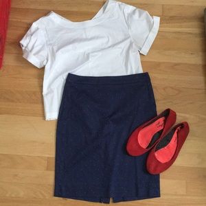 Navy Blue and Red Polka Dot J.Crew Pencil Skirt